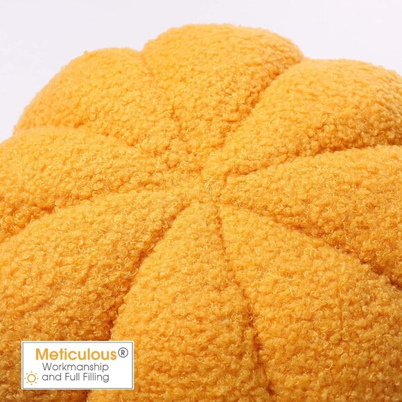 2 Pcs Pumpkin Throw Pillow - 3D Halloween Decor, 11x9.5 Inch, Yellow Cushion - Picture 4 of 6